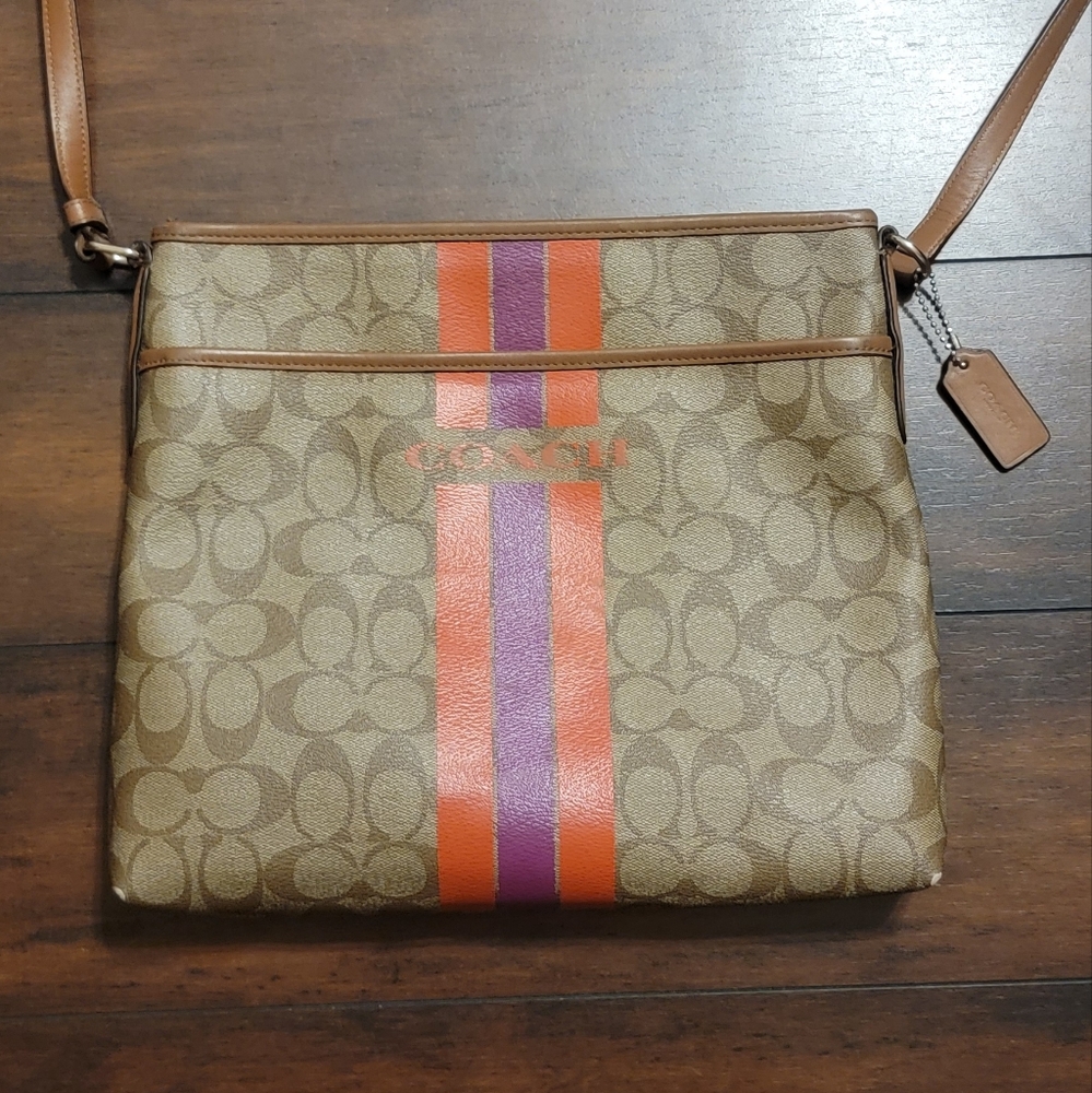 Authentic COACH Varsity Stripe File Bag in Signature Coated Canvas F38402